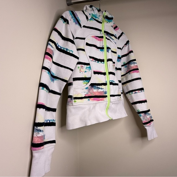 Lululemon Scuba Hoodie Size 4 Classic Lulu Rare White Paint Splash Stripe Print - Picture 4 of 12